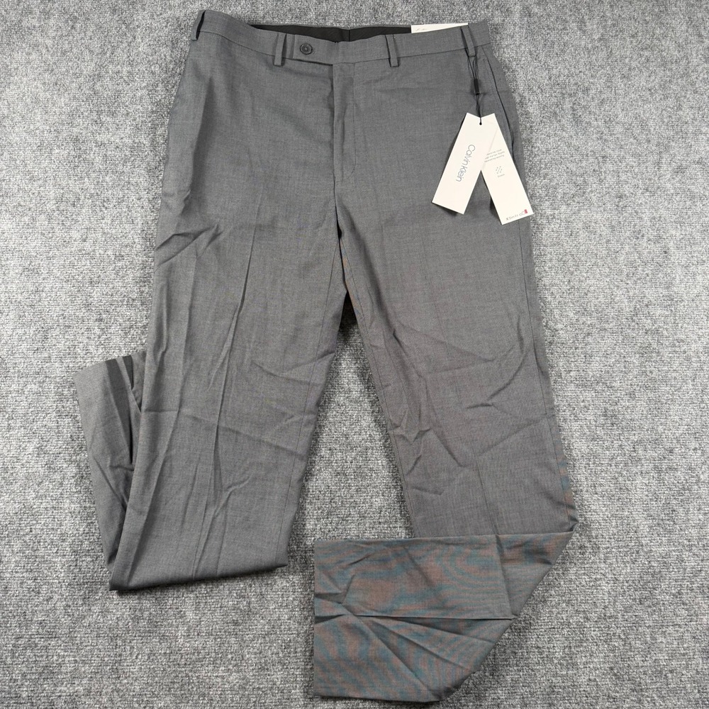 Calvin Klein Dress Pants Mens 36x34 Grey Jerome Slim Fit Stretch JMROPJSY0445